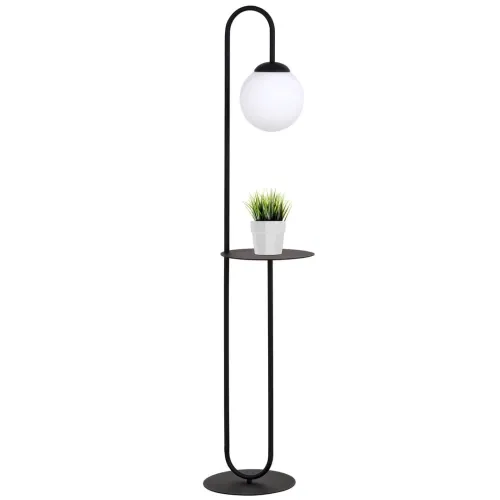Czarna lampa podłogowa z białym kloszem i stolikiem Emibig 1235/LP1 Bari E14 150cm Nie przegap
