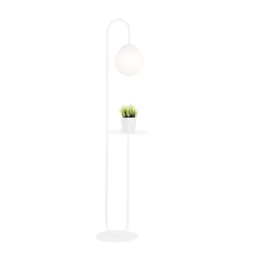 Wyjątkowa oferta Biała lampa podłogowa z białym kloszem i stolikiem Emibig 1236/LP1 Bari E14 150cm