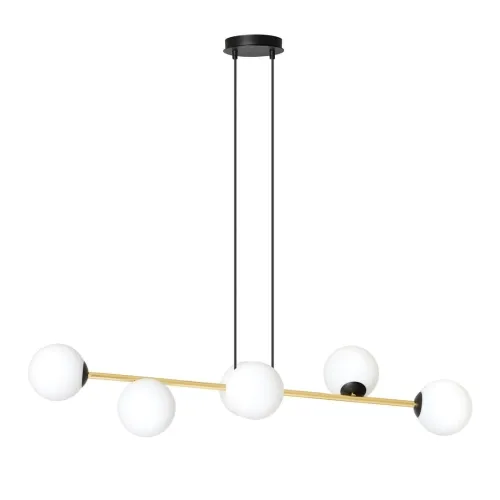 Wyjątkowa oferta Lampa wisząca złota listwa z białymi kulami na czarnych kablach Emibig 1241/6 Gravity 6xE14 110cm