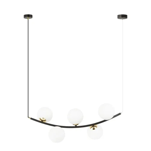 Oferta czasowa Czarna lampa wisząca łuk z złotymi talerzykami i białymi kloszami kulami Emibig 1298/5 Ritz 5xE14 80cm