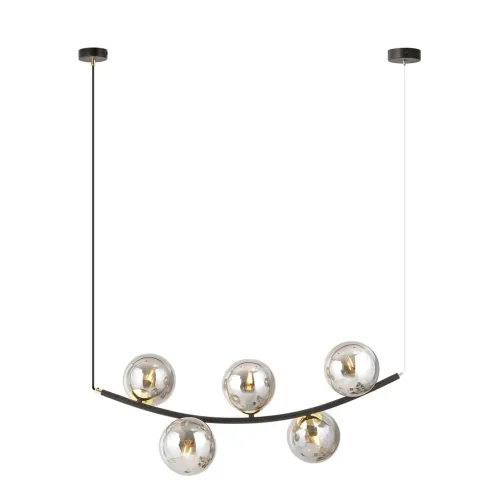 Niska cena Czarna lampa wisząca łuk z złotymi talerzykami i grafitowymi kloszami kulami Emibig 1297/5 Ritz 5xE14 80cm