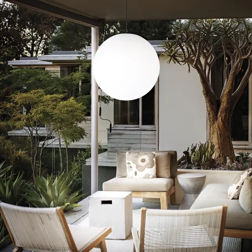 Kup teraz Zewnętrzna lampa wisząca biała kula do ogrodu Ideal Lux 136004 Sole E27 40cm x 130cm