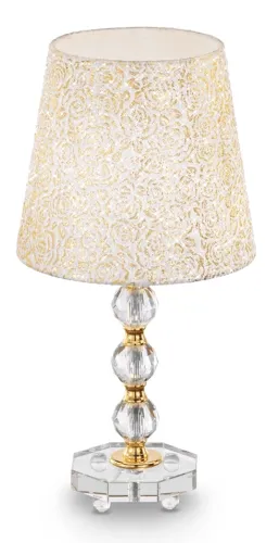 Wyprzedaż Włoska szklana lampa stołowa z abażurem w złote dekoracje Ideal Lux 077741 Queen E27 46cm x 25cm
