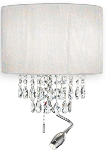 Kinkiet z białym abażurem kryształami włącznikiem i giętkim ramieniem Ideal Lux 068268 Opera 2xE14 + LED 1W Darmowy zwrot