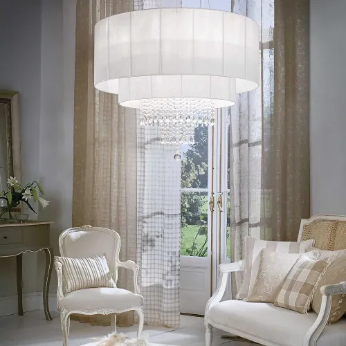 Niska cena Włoski żyrandol z kryształami i abażurem Ideal Lux 165011 Opera 10xE27 90cm biały