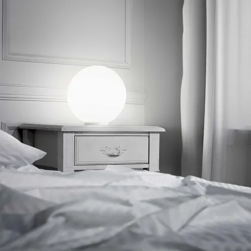 Najlepsza cena Lampa nocna stołowa szklana biała kula Ideal Lux 000206 Mapa E27 40cm