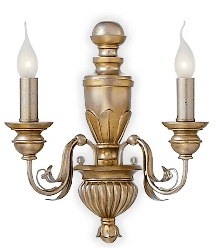 Cena promocyjna Włoski złoty kinkiet z żywicy ręcznie wykonane ramiona liście i zdobienia Ideal Lux 020846 Firenze 2xE14