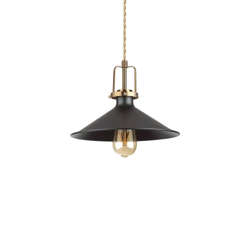 Lampa wisząca do kuchni czarny klosz złote dodatki i kabel w oplocie Ideal Lux 249070 Eris-3 E27 29cm x 208cm Nowość