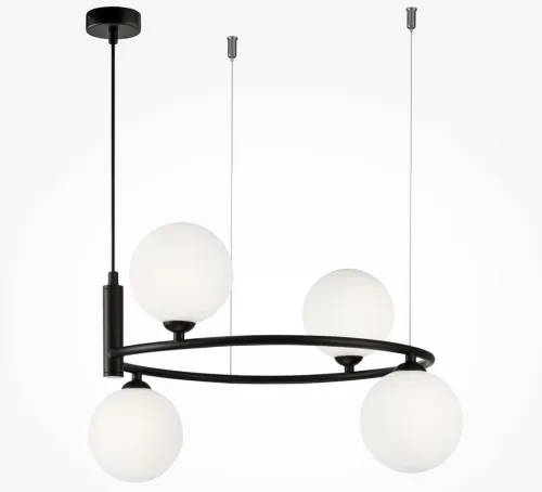 Lampa Wisząca Obręcz ze szklanymi kulami Maytoni MOD013PL-04B Ring 4xG9 39cm x 156cm czarny biały Dodaj do koszyka