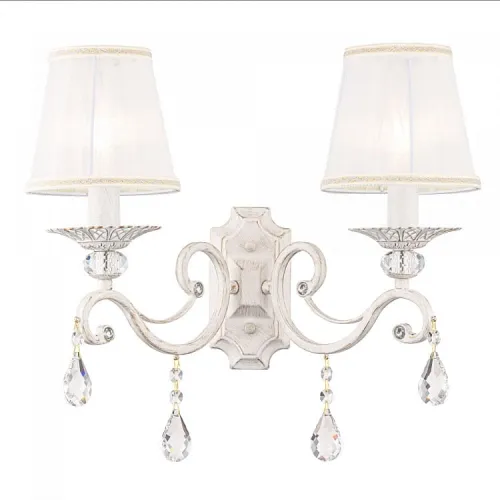 Zamów teraz Lampa ścienna klasyczny podwójny Kinkiet z abażurami i kryształami Maytoni ARM247-02-G Grace 2xE14 25cm x 39cm biały