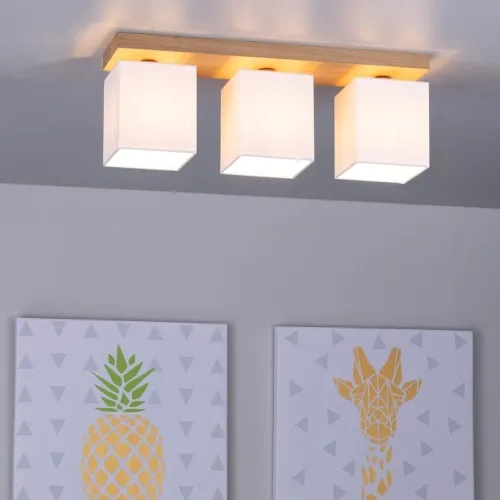Ostatnie sztuki Lampa sufitowa na listwie z drewna dębowego i białe prostokątne abażury z tkaniny Spot-Light 2284374 Inger 3xE27 20cm x 55cm