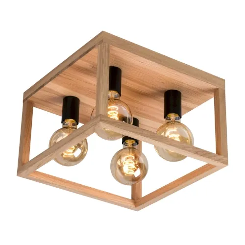 Lampa sufitowa kwadrat z drewna dębowego metalowe czarne oprawki w drewnianej ramie Spot-Light 9154474 Kago 4xE27 25cm x 36cm Kup online