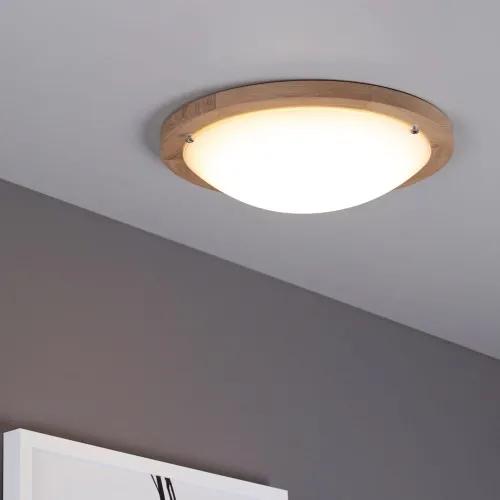 Dostępne od ręki Lampa sufitowa okrągły plafon do przedpokoju białe szkło i rama z drewna dębowego Spot-Light 4753174 Frida LED 13W 3000K 8cm x 35cm