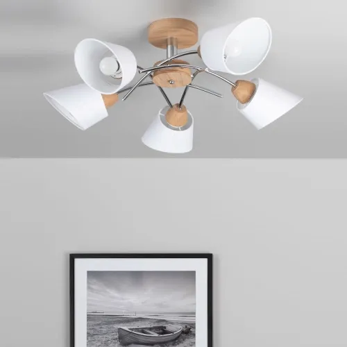 Lampa sufitowa z drewna dębowego z białymi szklanymi kloszami Spot-Light 8341574 Mette 5xE27 70cm Szybka wysyłka