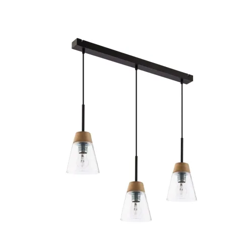 Zamów dziś Lampa wisząca z transparentnymi kloszami na listwie czarnej i dodatkiem drewna Jupiter 1545 Domino 3xE27 67cm