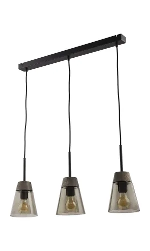 Czarna lampa wisząca listwa z dymnymi szklanymi kloszami Jupiter 1684 Domino 3xE27 67cm Tani