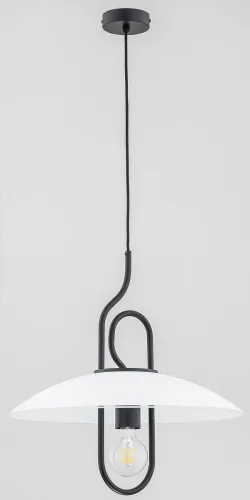 Wysoka jakość Nowoczesna lampa wisząca czarna w kształcie agrafki z szerokim białym kloszem daszkiem Chee Bl Alfa 60623 E27 90cm x 47cm