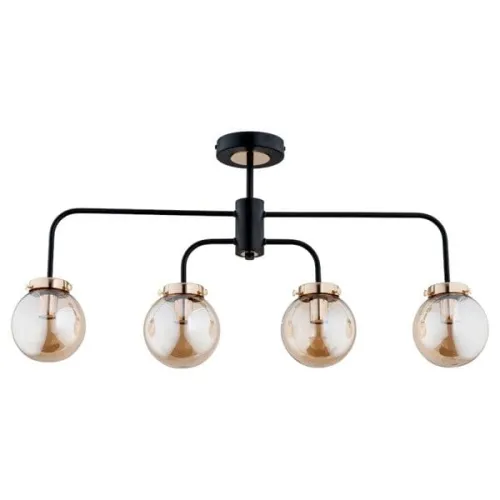 Zniżka Nowoczesna lampa sufitowa półprostokątne ramiona i bursztynowe szklane klosze kule Linio Black Kula Alfa 25504 4xE14 44cm x 81cm