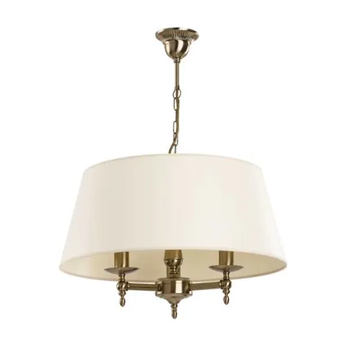 Klasyczna lampa wisząca z dużym kremowym abażurem i stelażem w kolorze mosiądzu Roksana Alfa 16073 3xE14 65cm x 50cm Ostatnia szansa
