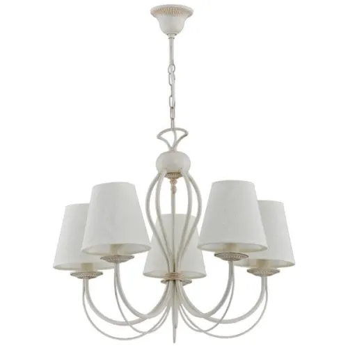 Kup teraz Lampa wisząca żyrandol klasyczny z abażurami antyczna biel ozdobna rozeta Irma Alfa 20915 5xE14 73cm x 56cm