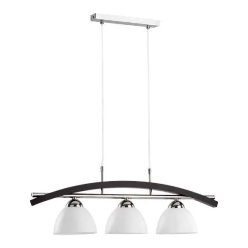 Dostępne od ręki Lampa wisząca nad stół drewno wenge z chromowaną listwą białe szklane kopułowe klosze Fuji Alfa 15747 3xE27 80cm x 70cm