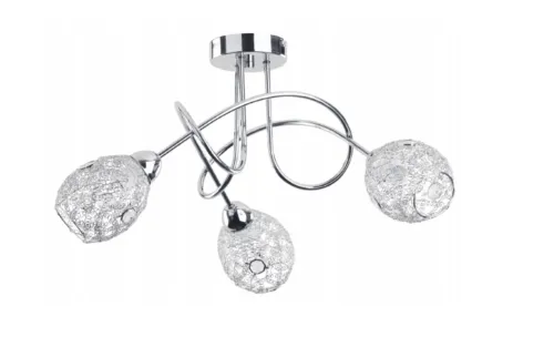 Dodaj do koszyka Lampa sufitowa chromowana z drucianymi srebrnymi kloszami Vera Alfa 17843 3xE14 31cm x 54cm