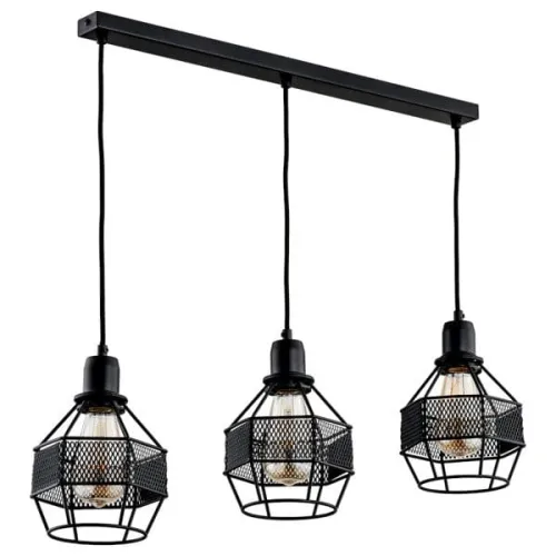 Czarna lampa wisząca nad stół na podłużnej listwie sześcienne klosze z metalowej siatki Blister Alfa 61001 3xE27 70cm x 72cm Nowość