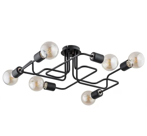 Oferta limitowana Lampa sufitowa industrialna czarna prostokątny układ ramion odsłonięte oprawki na żarówki Hook Alfa 24746 6xE27 22cm x 53cm x 63cm
