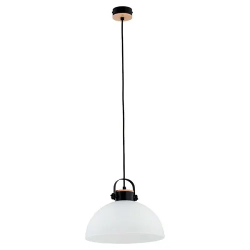 Łatwy zwrot Pojedyncza lampa wisząca nad stół w stylu loft z białym szklanym kloszem czarna oprawka z drewnem Bolo Alfa 60605 E27 90cm x 30cm