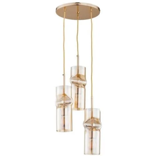 Bestseller Nowoczesna złota lampa wisząca do jadalni podłużne szklane bursztynowe klosze regulowana wysokość Kapris Gold Alfa 61015 3xE27 95cm x 32cm