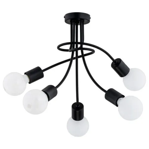 Czarna metalowa lampa sufitowa z odsłoniętymi żarówkami industrialny plafon z kręconym stelażem Plena Alfa 25755 5xE27 40cm x 44cm Oferta