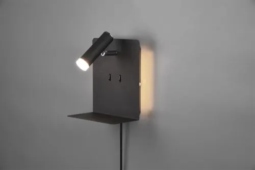 Rabat Lampa ścienna kinkiet regulowany z półką i kablem Trio 222570232 Element LED 3W 3000K port USB Czarny