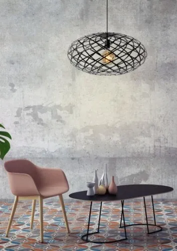 Czarna lampa wisząca z metalowym kloszem Lucide 21417/65/30 Wolfram E27 65cm x 160cm Bezpieczna płatność
