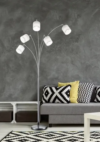 Dostępne od ręki Lampa podłogowa nowoczesna pięć ramion z małymi abażurkami niklowy Podłogowa RL R46330501 Tommy 5xE14 200cm