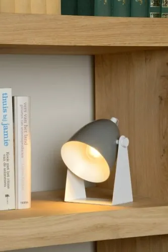Bezpieczna płatność Mała szara przechylana lampa stołowa w stylu modern Lucide 45564/01/36 Chago E14